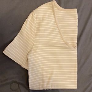 Women’s A New Day V-cut Top. Cream/ Beige with white stripes.